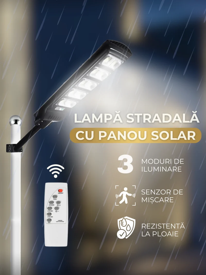 Lampa Solara 250W  Panou Solar Incorporat, Suport Metalic, Telecomanda și senzor de mișcare