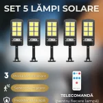 Set 5 Lămpi Solare cu 3 Moduri de Luminare și Senzor de Mișcare – Iluminare Eficientă