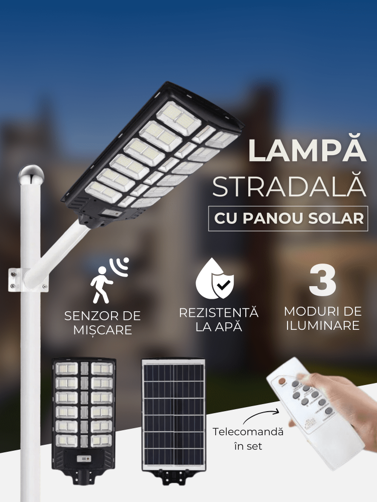 Lampa Solara 300W  Panou Solar Incorporat, Suport Metalic, Telecomanda și senzor de mișcare