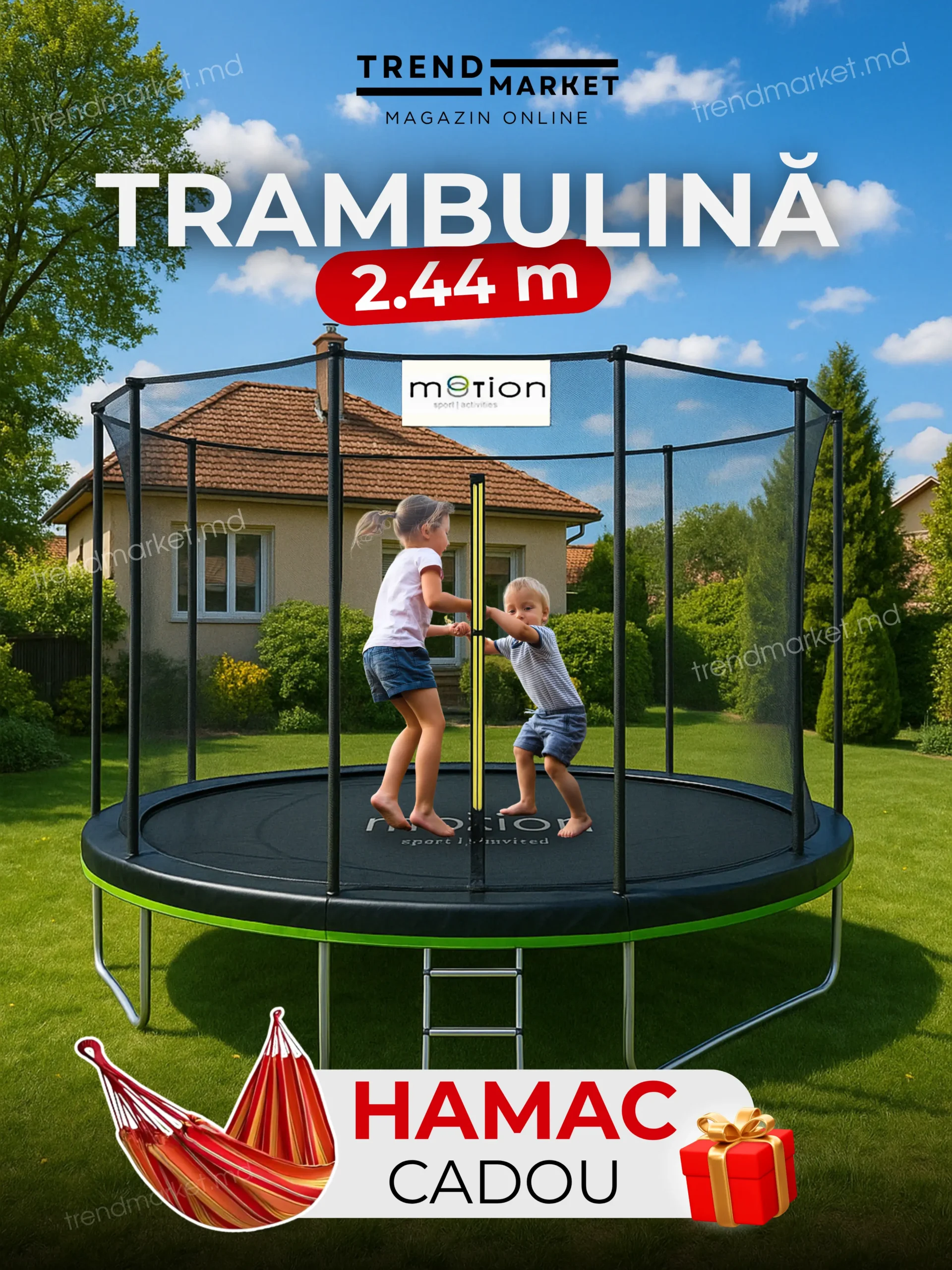 Trambulina JUMI 2.44m cu plasa exterioara + Hamac Cadou
