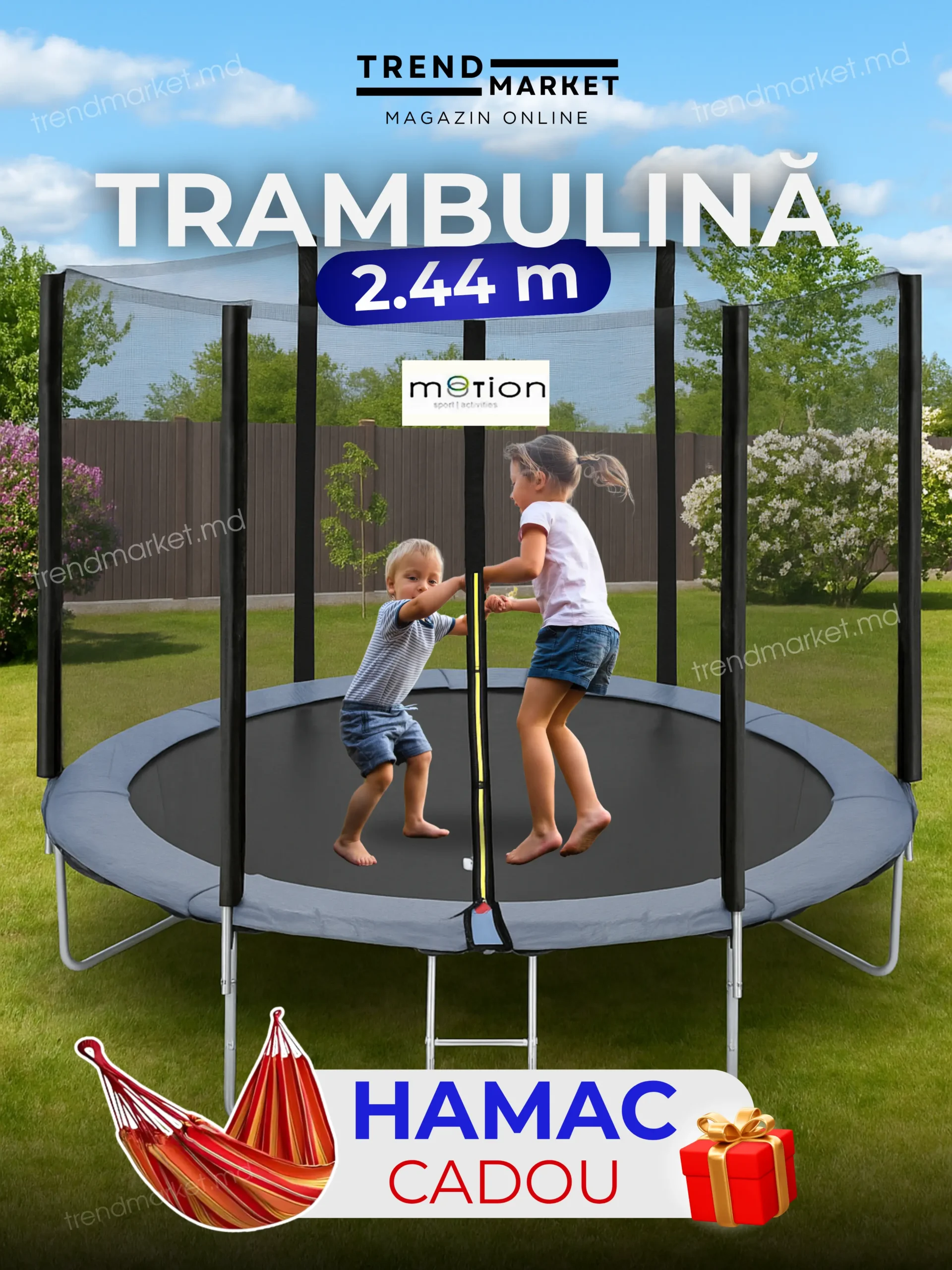 Trambulina JUMI 2.44m plasa interna + Hamac Cadou