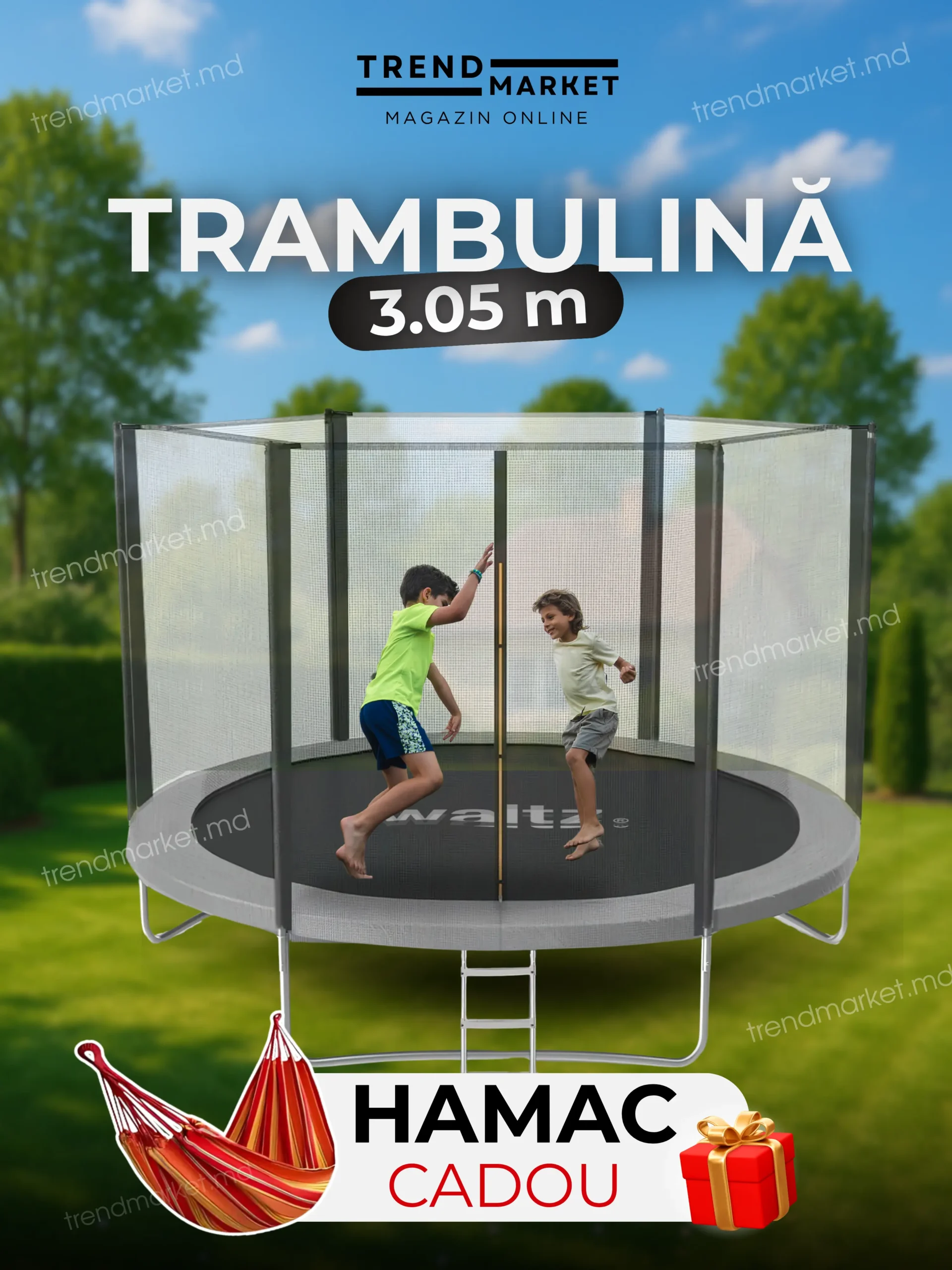 Trambulina Waltz 3.05m – Plasa Externă + Hamac Cadou