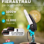 Fierastrau mini cu lant,  6'', cu 2 baterii in set