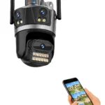 Camera de supraveghere WIFI 4K 8MP, 3 lentile, Control din aplicatie, Rezistenta la apa, Alarma