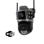 Camera de supraveghere WIFI 6K, 5+5MP, 3 ecrane, Urmarire automata, Control din aplicatie, Rezistenta la apa , Full Color, Aplicatie Okam